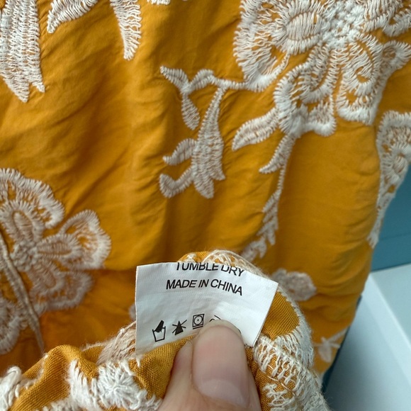 Kindred Mustard Embroidered Boho Kimono | Cream Floral Stitch | Size 1X - Picture 8 of 8
